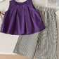 Eboo Bear Leader Vest+Striped Wide Leg Pants Summer Dress Set (PURPLE)