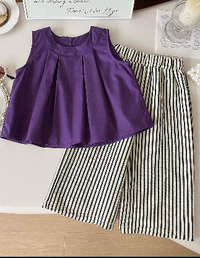 Eboo Bear Leader Vest?? Wide Leg Pants Summer Dress Set (PURPLE)