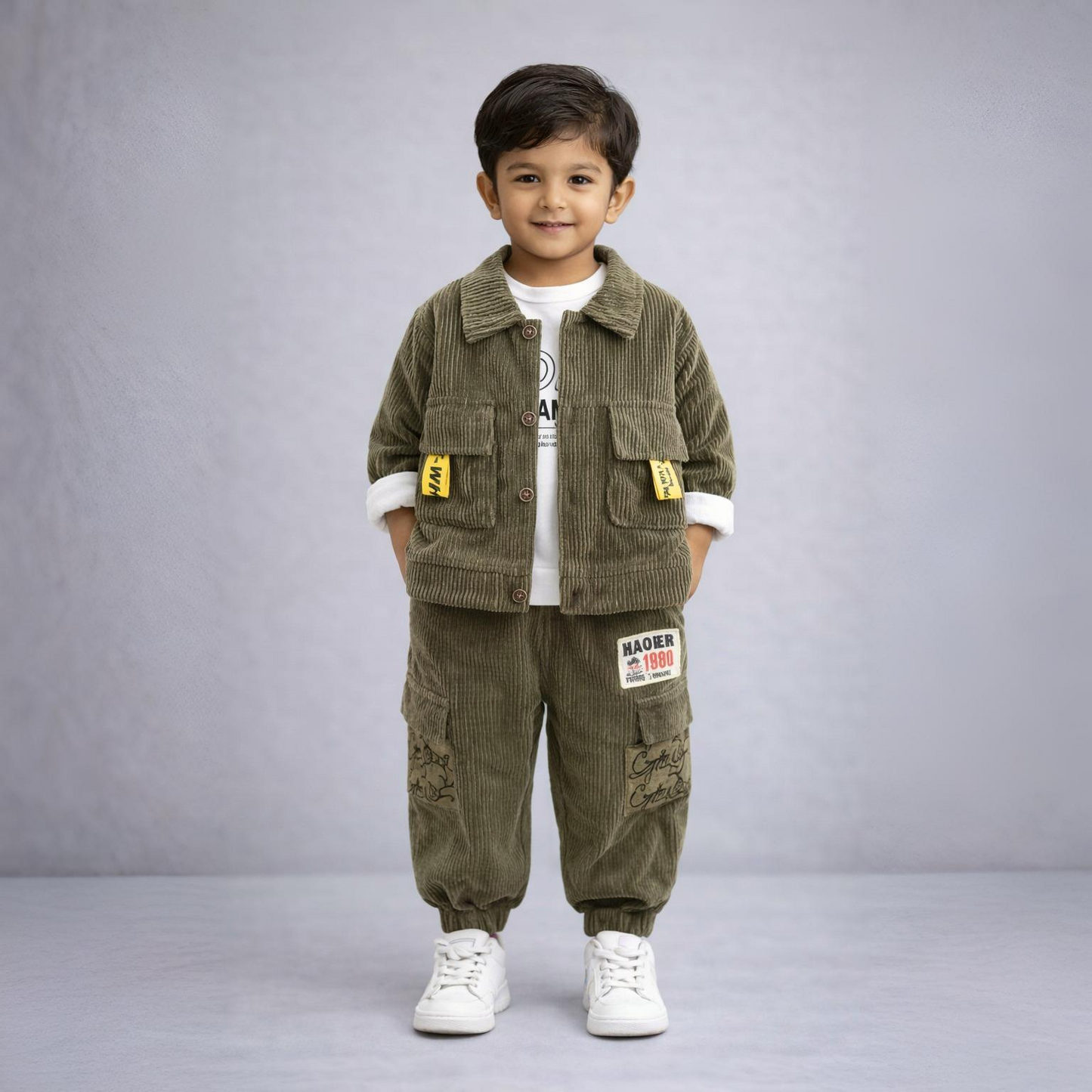 Baby Boy’s Green Corduroy Jacket & Pants Set