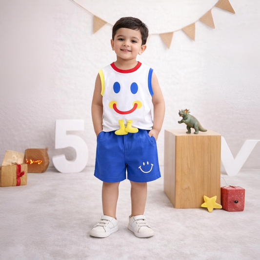 Eboo Smiley Face Top and Shorts Set With Glasses