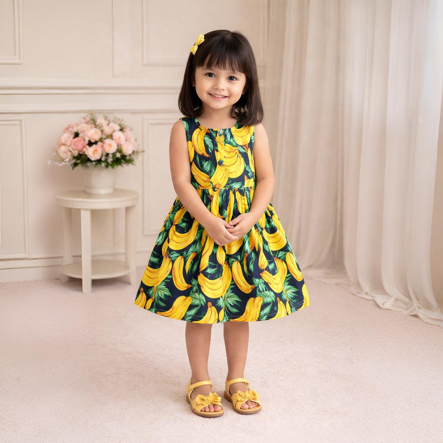 Eboo Banana Print Sleeveless Dress for Baby Girls