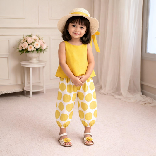 Eboo Sunny Days Toddler Girl Summer Outfit – 3-Piece Set (Top, Pants & Hat)