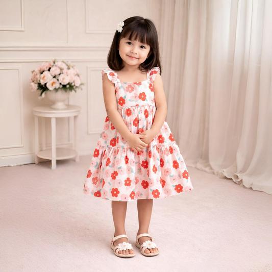 Eboo Young Girl Floral Print Ruffle Hem Dress