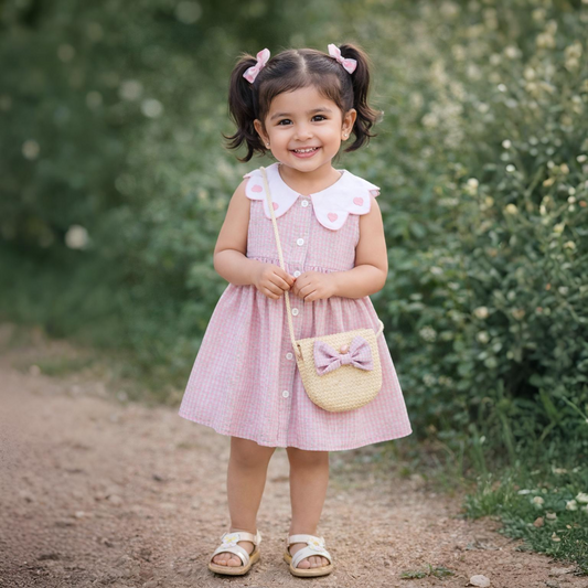 Eboo Baby Girls Sleeveless Heart Print Dress+Bag Set (Purple)