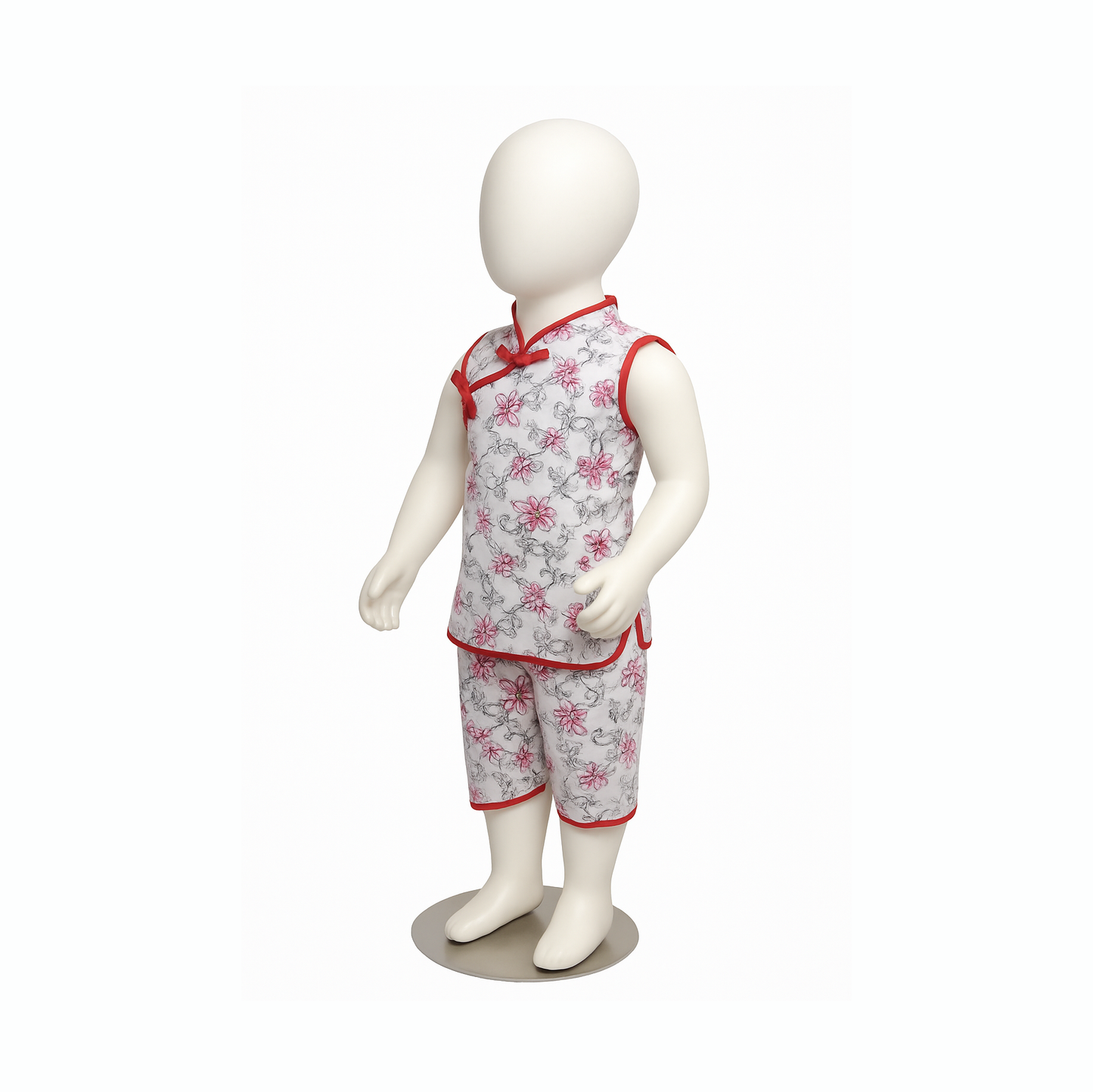 Traditional Chinese Style Floral Outfit for Kids – Sleeveless Top & Shorts Set