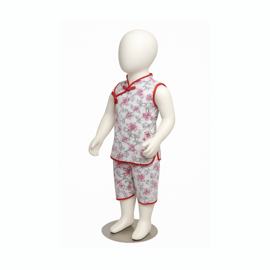 Traditional Chinese Style Floral Outfit for Kids – Sleeveless Top & Shorts Set