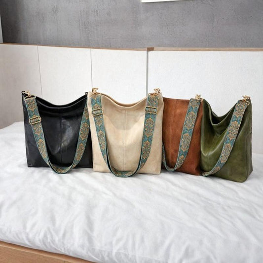 Eboo Wide Strap Shoulder Bag for Women Crossbody Bags Large Capacity Retro PU Leather Handbag for Shopping Travel