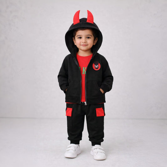 Eboo Kids Chit Wear 3Pcs Suit Cartoon Ox Horn Sculpt Jacket Lone-sleeve Pants Outfits