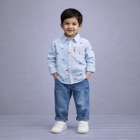 Eboo Blue Denim 2pc Jeans and Shirt Set