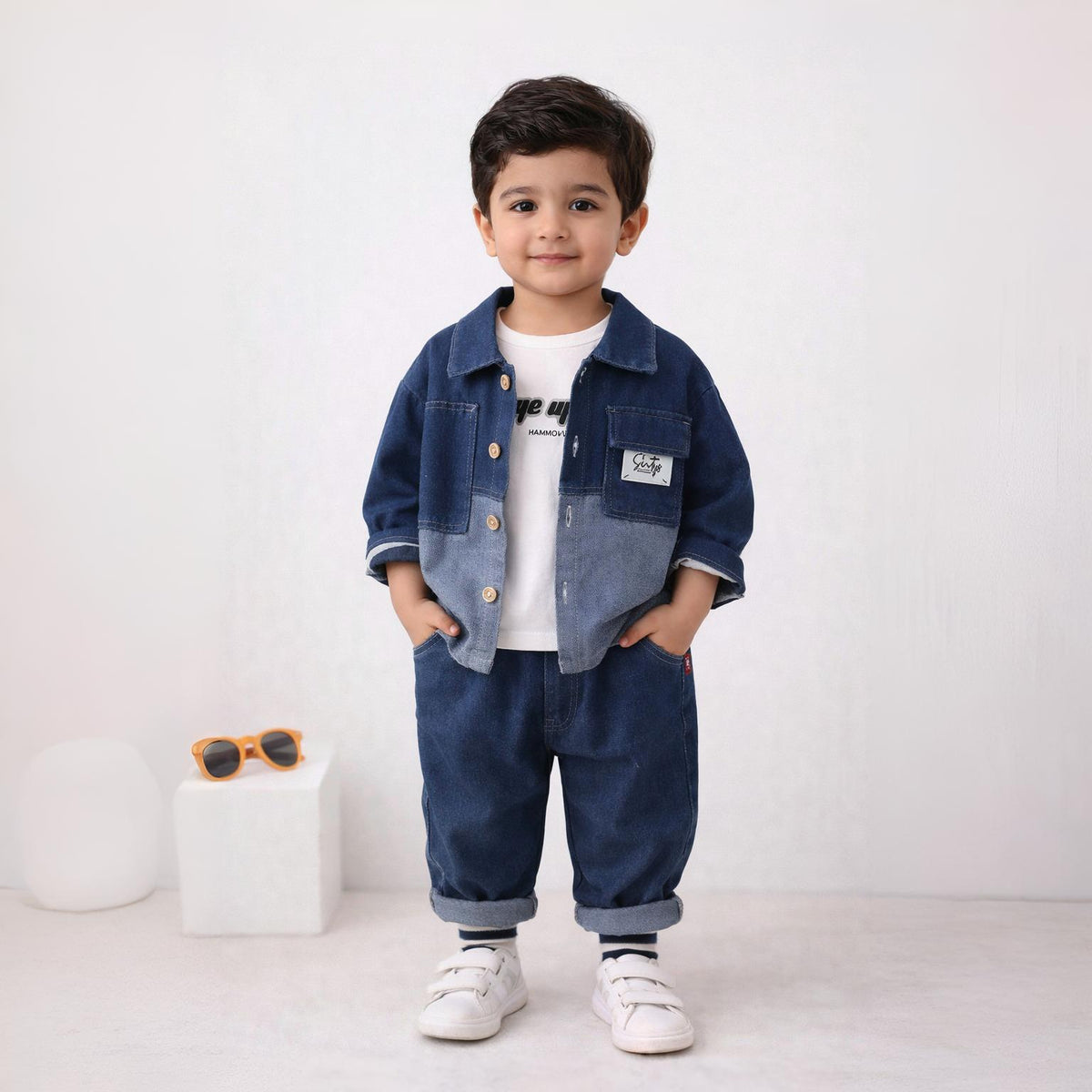Eboo Two-Tone Denim Jacket & Cuffed Jean Set