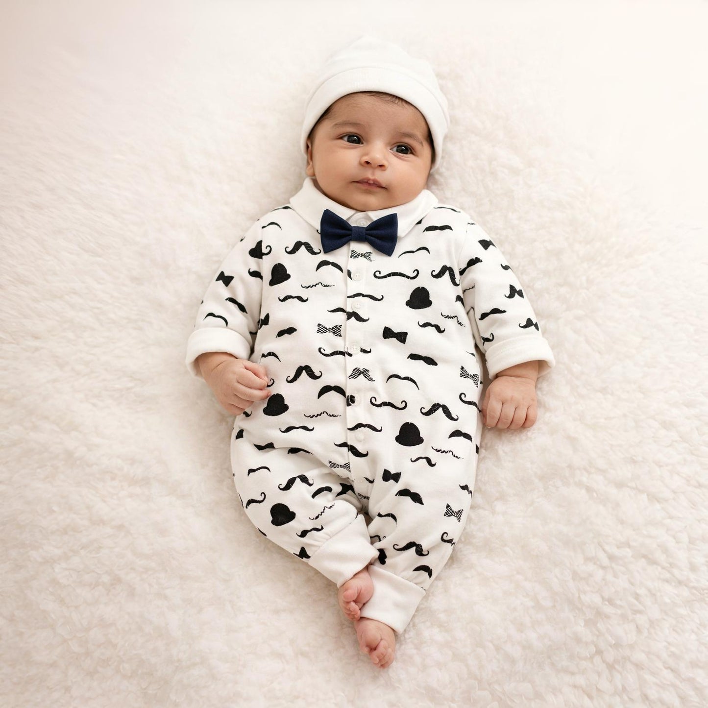 Eboo Baby Boy Mustache Print Romper  With Glasses