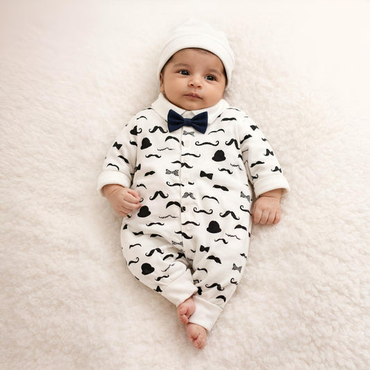 Eboo Baby Boy Mustache Print Romper  With Glasses