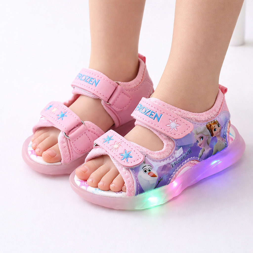 Baby Girl Sandals Cartoon Princess Print Children LED Light Up Sandals