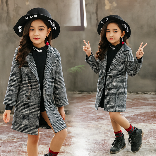 Eboo Classic Checkered Long Winter Coat (GREY)