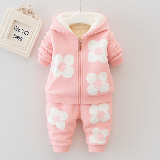 Eboo Winter Girl’s Baby Pink Floral Hoodie and Sweatpants Set