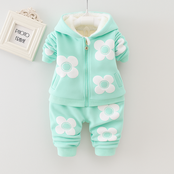 Eboo Baby GirlÃ¢??s Green Floral Hoodie and Sweatpants Set