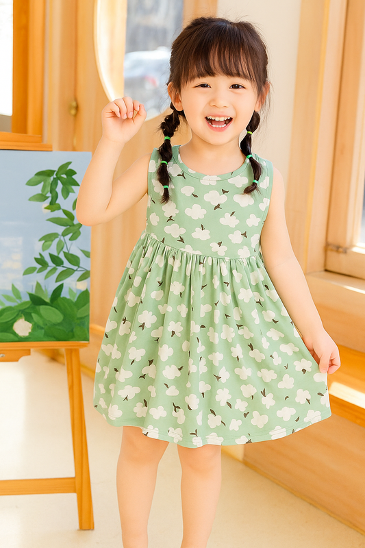 Eboo Green and White Flower Cotton Dress