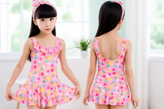 Eboo Girls Swimming Suit with Ruffles & Starfish Pattern