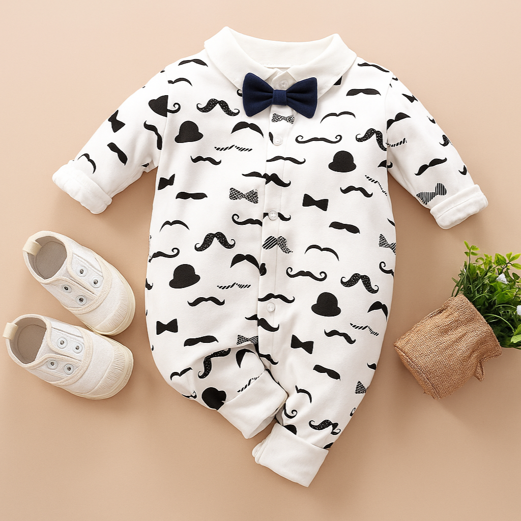 Eboo Baby Boy Mustache Print Romper  With Glasses