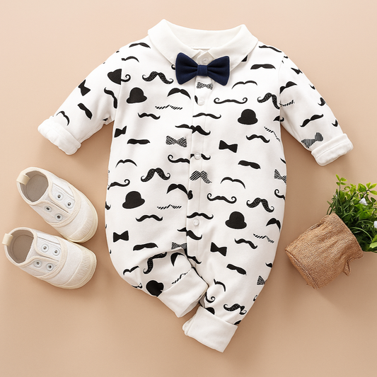 Eboo Baby Boy Mustache Print Romper  With Glasses