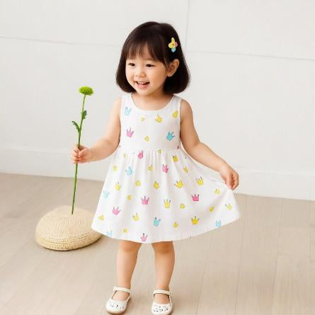 Eboo White Baby Girl Sundress with Crown Print