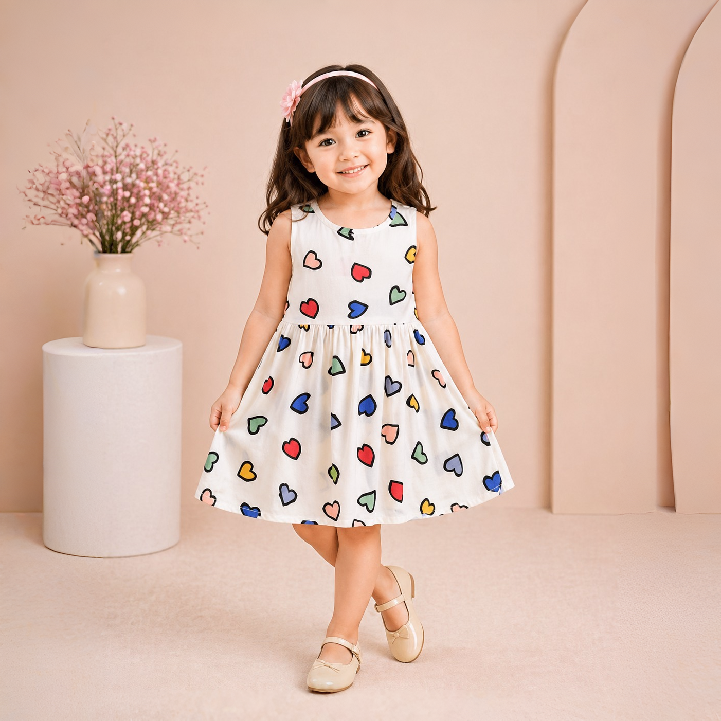 Eboo Princess Multi-Heart Printed Frock for Baby Girls