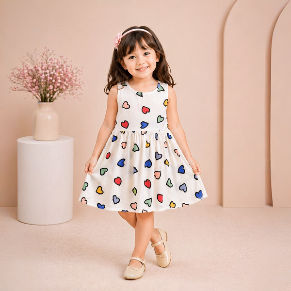 Eboo Princess Multi-Heart Printed Frock for Baby Girls