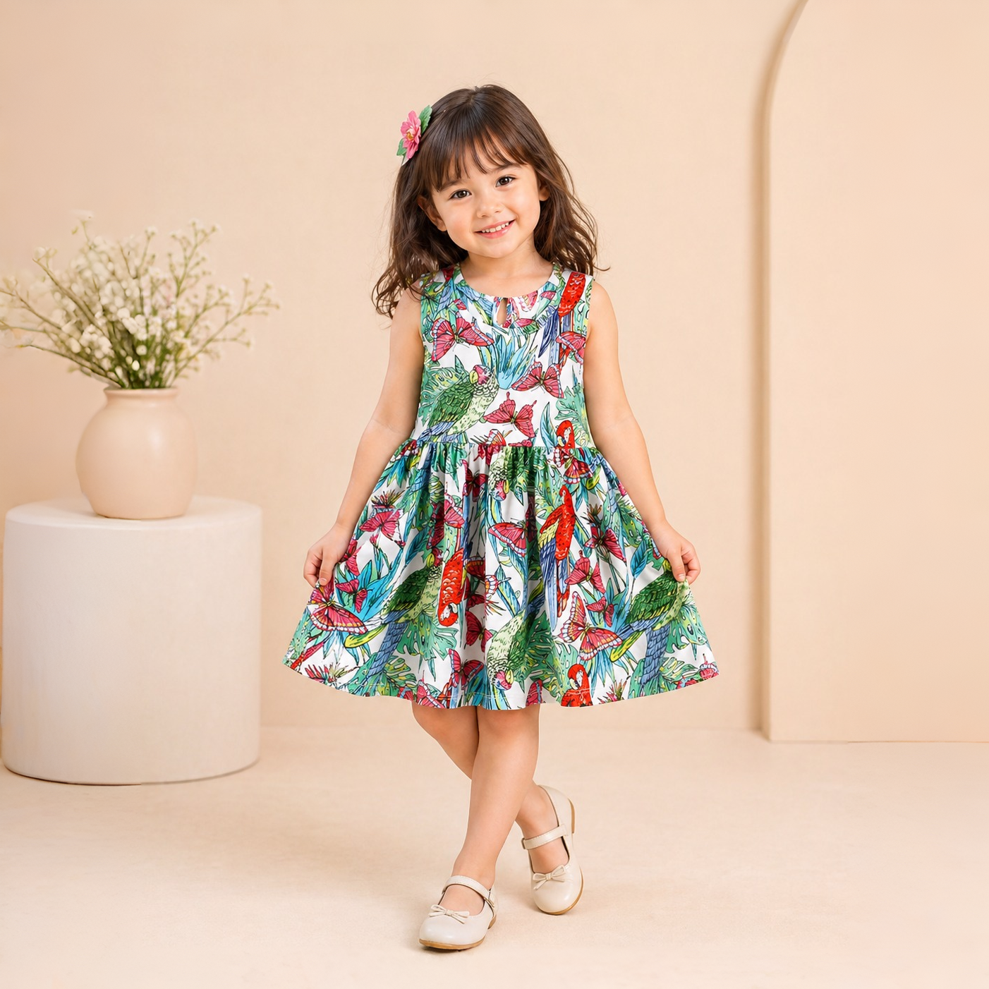 Eboo  Sleeveless Printed Skirt Beachwear Kids Dress