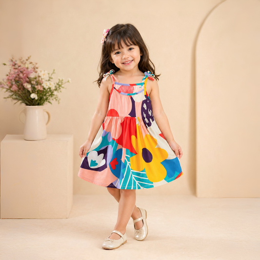 Eboo Cotton Frock with Big Flowers and Leaves