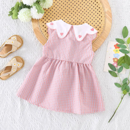 Eboo Baby Girls Sleeveless Heart Print Dress+Bag Set (Purple)