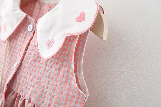 Eboo Baby Girls Sleeveless Heart Print Dress+Bag Set (Pink)