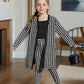 Eboo Girl Houndstooth Print Open Front Coat With Cami Top & Leggings