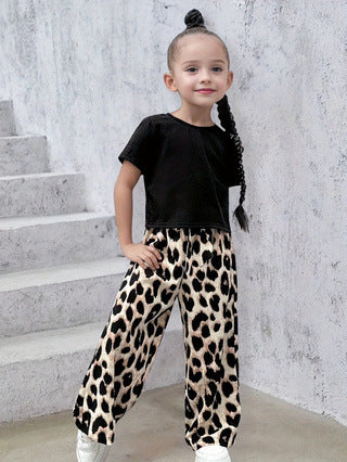 Eboo leopard print short sleeve suit girls round neck short