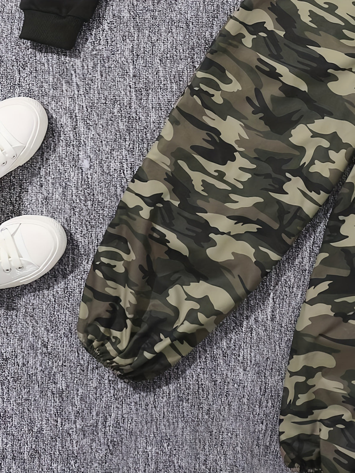 Eboo Tween Girl Solid High-low Hem Hoodie & Camo Print Pants & Tank Top