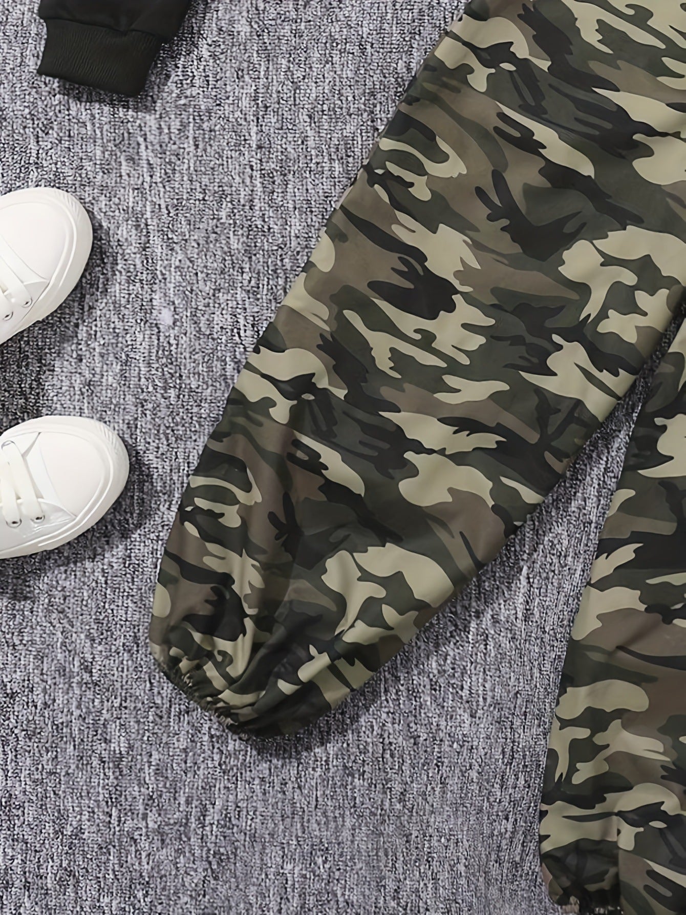 Eboo Tween Girl Solid High-low Hem Hoodie & Camo Print Pants & Tank Top