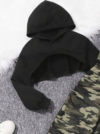 Eboo Tween Girl Solid High-low Hem Hoodie & Camo Print Pants & Tank Top