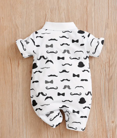 Eboo Baby Boy Casual Cute Bow Tie Cotton Onesie With Mustache Print For Summer Holiday Party