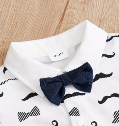 Eboo Baby Boy Casual Cute Bow Tie Cotton Onesie With Mustache Print For Summer Holiday Party