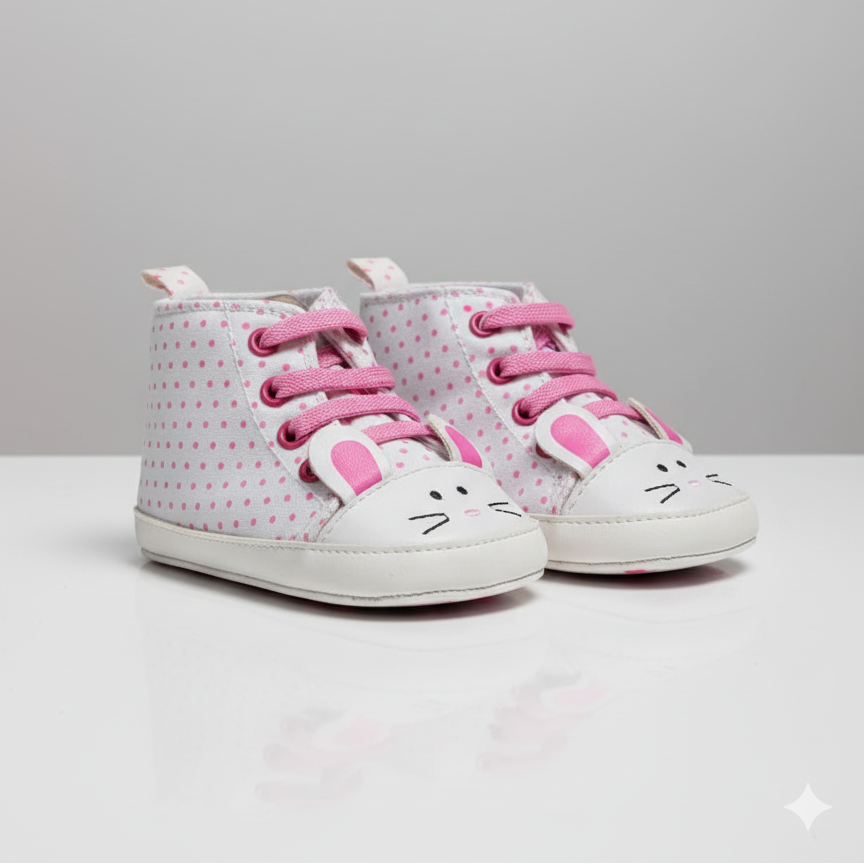 Eboo Girls White Polka Dot Bunny Face Shoes