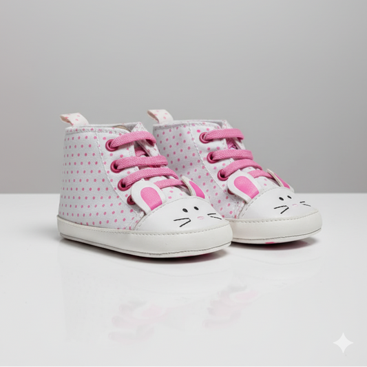 Eboo Girls White Polka Dot Bunny Face Shoes