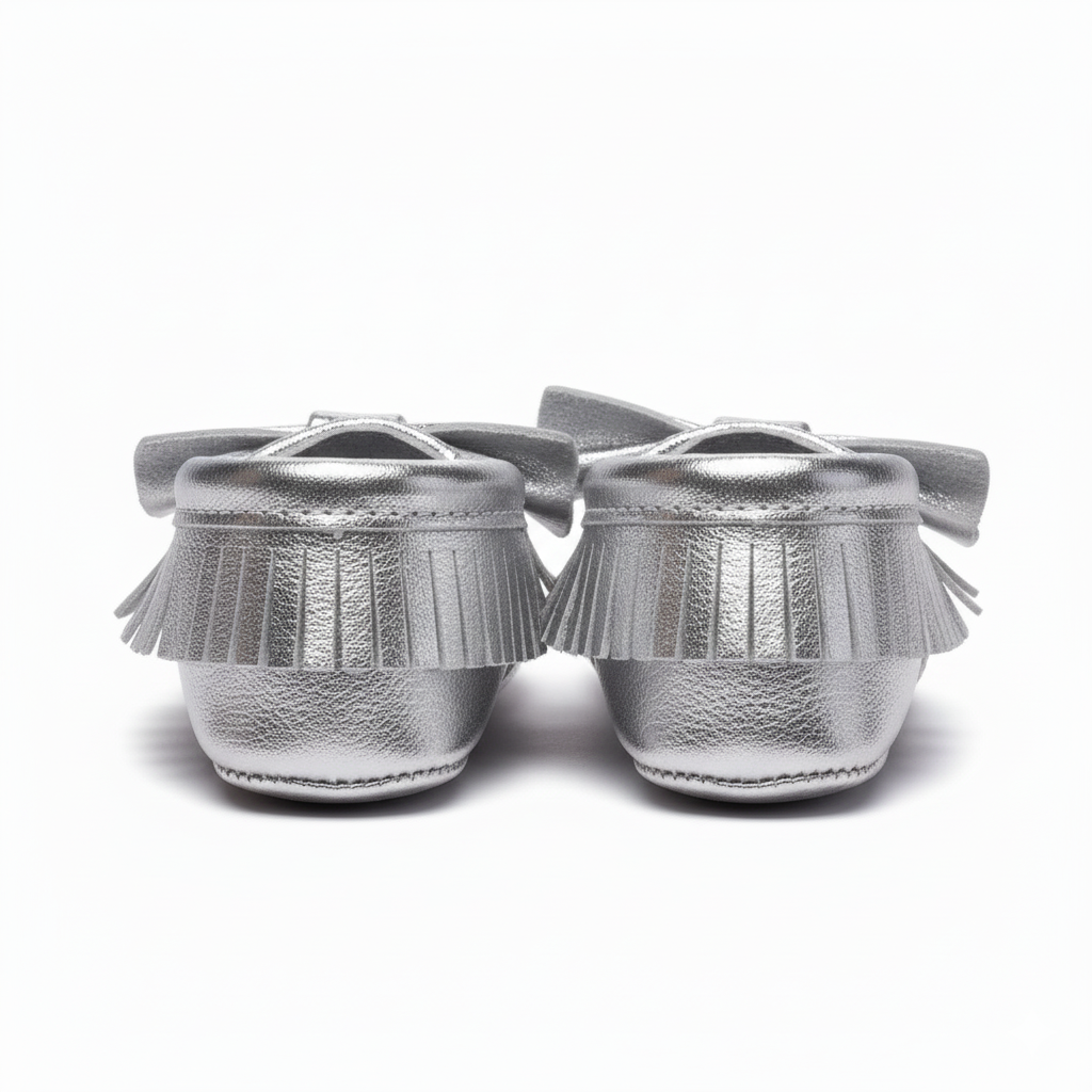 Eboo Shimmering Silver Bow Moccasins