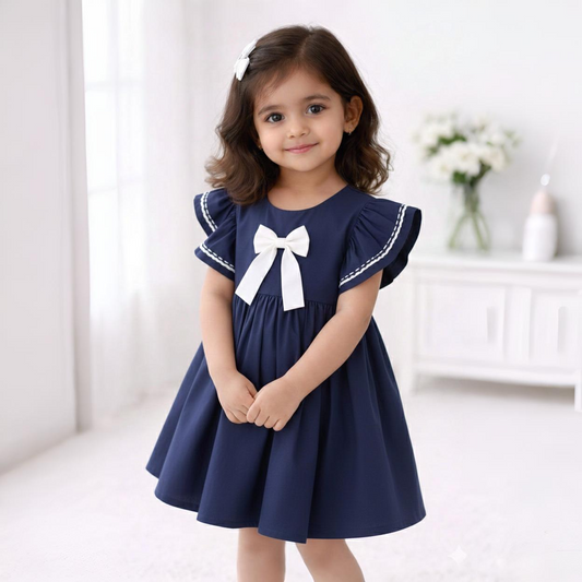 Eboo cotton dress Ruffle Ribbon Blue Cute Summer Dress
