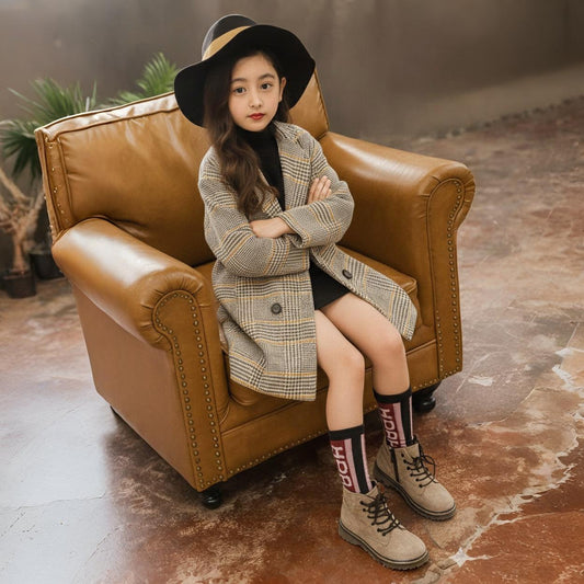 Eboo Classic Checkered Long Winter Coat (Brown)