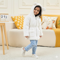 Eboo Girls Winter Warm Hooded Faux Fur Jacket with Cute Ear Design (White)