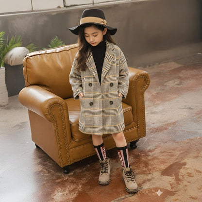 Eboo Classic Checkered Long Winter Coat (Brown)