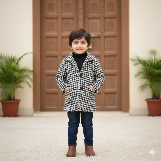 Eboo Kids' Black and White Houndstooth Print Coat / Jacket