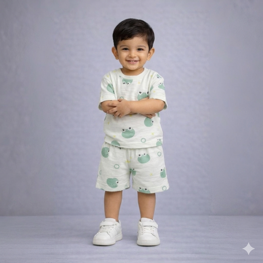 Eboo Cute Frog Printed Dress 2Pcs Set