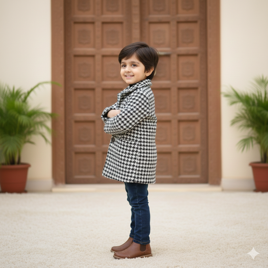 Eboo Kids' Black and White Houndstooth Print Coat / Jacket
