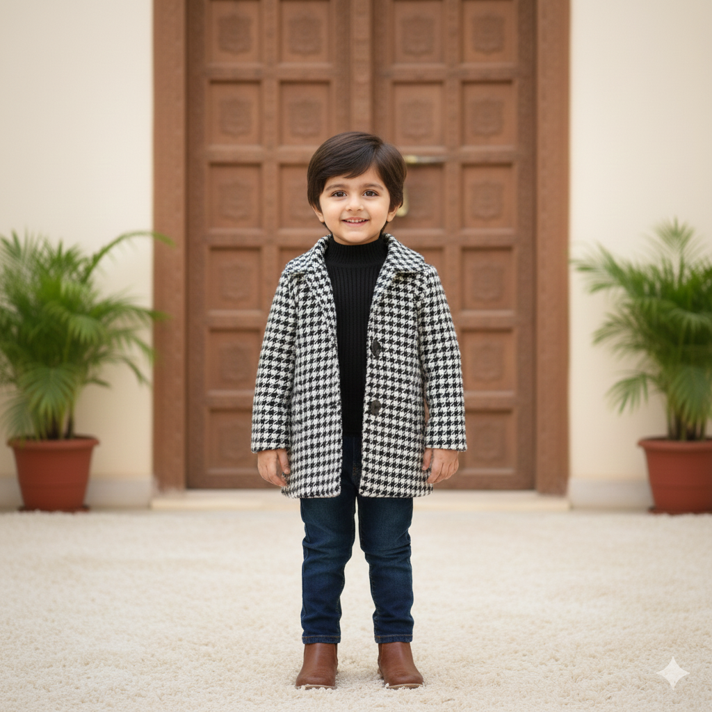 Eboo Kids' Black and White Houndstooth Print Coat / Jacket