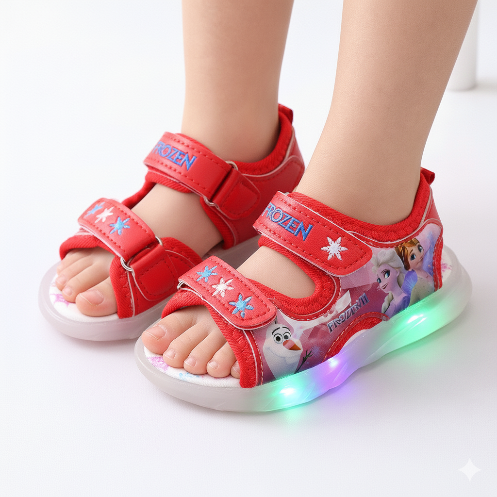 Baby Girl Sandals Cartoon Princess Print Children LED Light Up Sandals